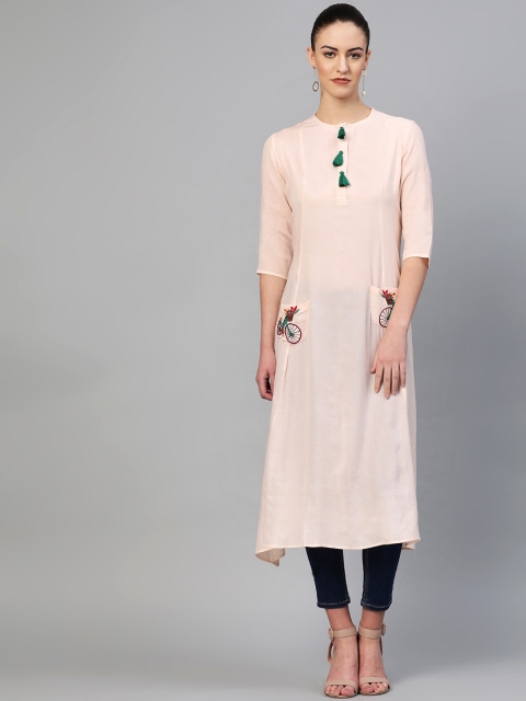 

I AM FOR YOU Women Peach-Coloured Solid A-Line Kurta