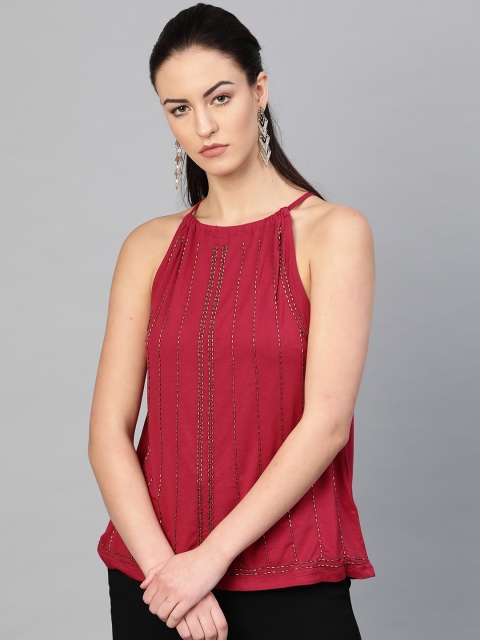 

I AM FOR YOU Women Magenta Striped Top