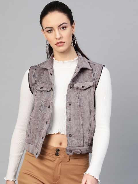 

I AM FOR YOU Women Grey & Mauve Self Design Tailored Jacket