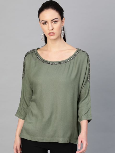 

I AM FOR YOU Women Olive Green Solid Top