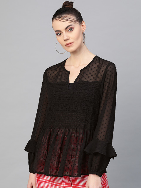

I AM FOR YOU Women Black Self Design Top
