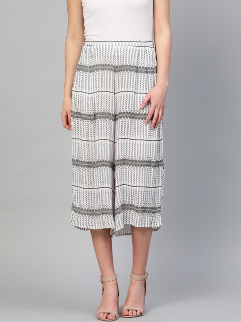 

I AM FOR YOU Women Off-White & Black Striped Straight Cropped Palazzos