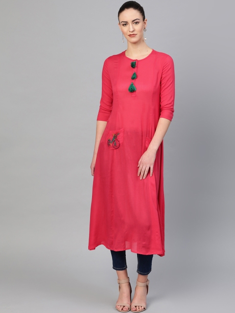 

I AM FOR YOU Women Pink Solid A-Line Kurta
