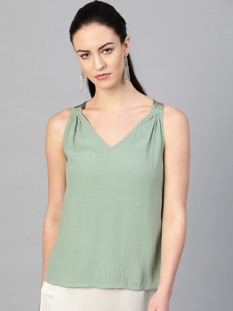 

I AM FOR YOU Women Green Solid High-Low Top