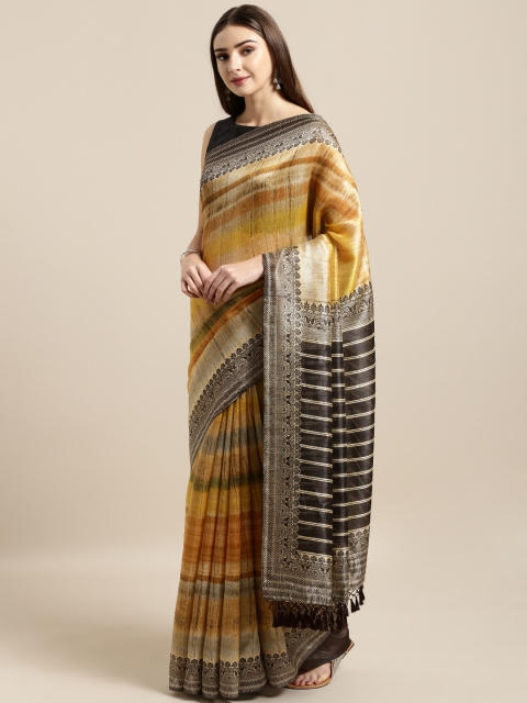 

Rajnandini Beige & Brown Silk Blend Striped Saree