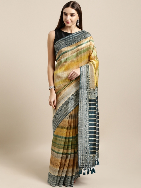 

Rajnandini Beige & Green Silk Blend Striped Saree