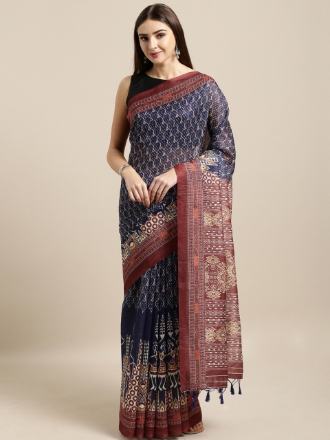 

Rajnandini Navy Blue Printed Silk Cotton Saree