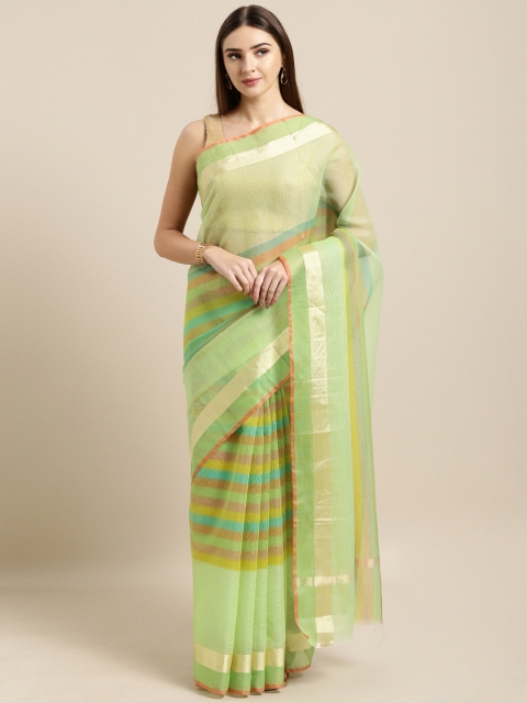 

Rajnandini Green Cotton Blend Striped Kota Doria Saree