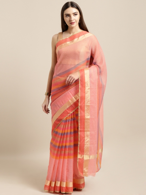 

Rajnandini Pink & Blue Cotton Blend Striped Kota Saree