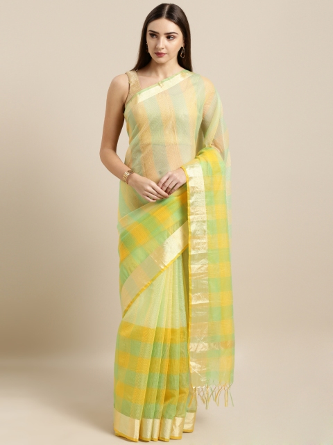 

Rajnandini Yellow & Green Cotton Blend Checked Kota Saree