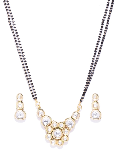 

Zobby Black Gold-Plated Kundan Studded Mangalsutra & Earrings Set