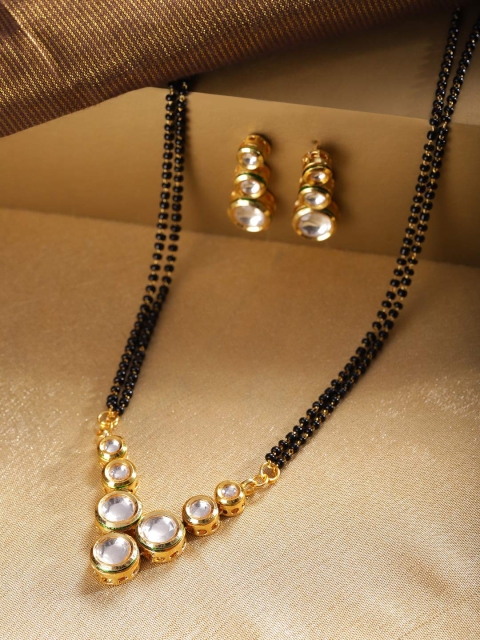

Zobby Black Gold-Plated Kundan Studded Mangalsutra & Earrings Set