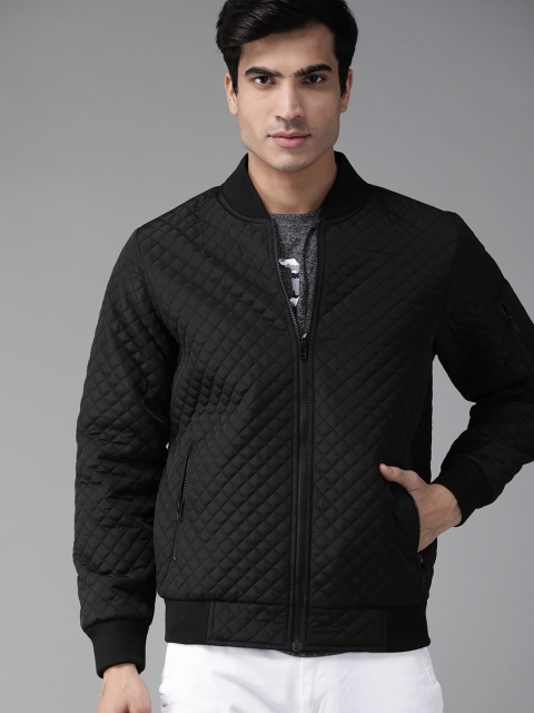 

Roadster Men Black Solid Quilted Jacket