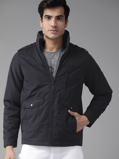 

Roadster Men Navy Blue Solid Padded Jacket