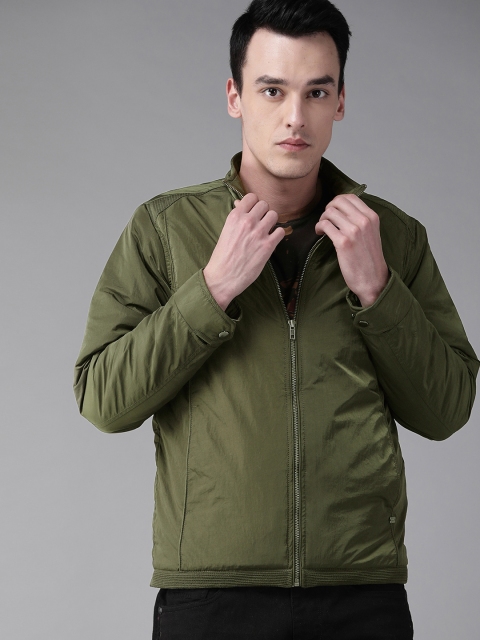 

Roadster Men Olive Green Solid Padded Jacket
