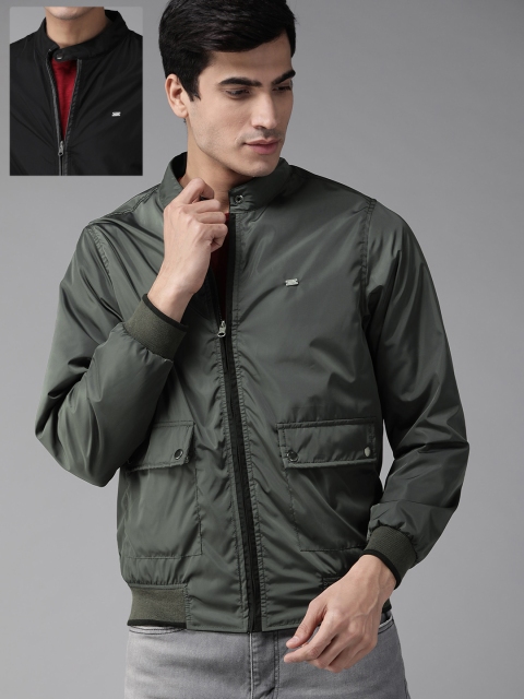 

Roadster Men Charcoal Grey & Black Solid Reversible Bomber Jacket