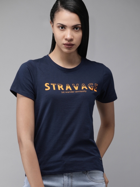 

Roadster Women Navy Blue Printed Round Neck T-shirt