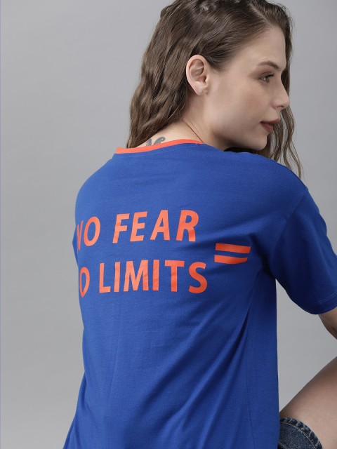 

Roadster Women Blue Printed Round Neck T-shirt