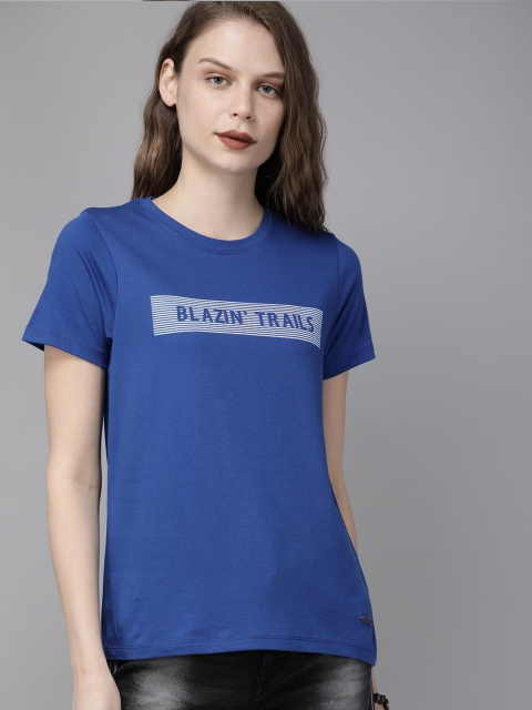 

Roadster Women Blue Printed Round Neck T-shirt