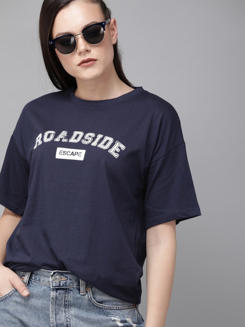

Roadster Women Navy Blue Printed Round Neck T-shirt