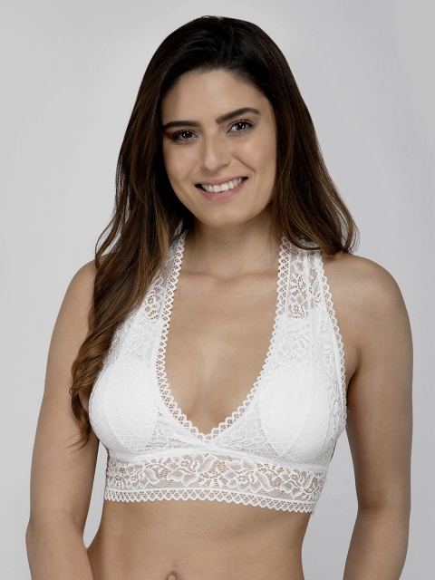 

Laceandme White Lace Non-Wired Lightly Padded Bralette Bra