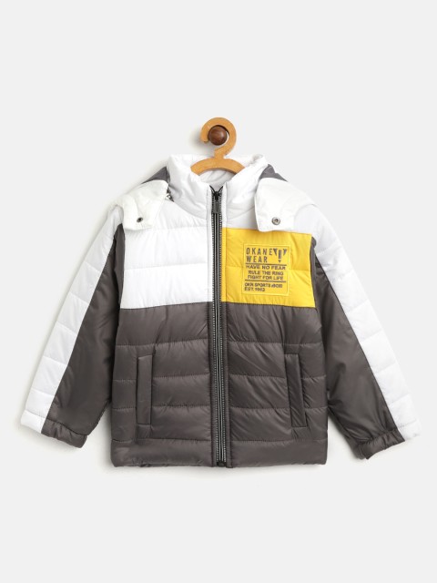 

Okane Boys White & Black Colourblocked Padded Jacket with Detachable Hood