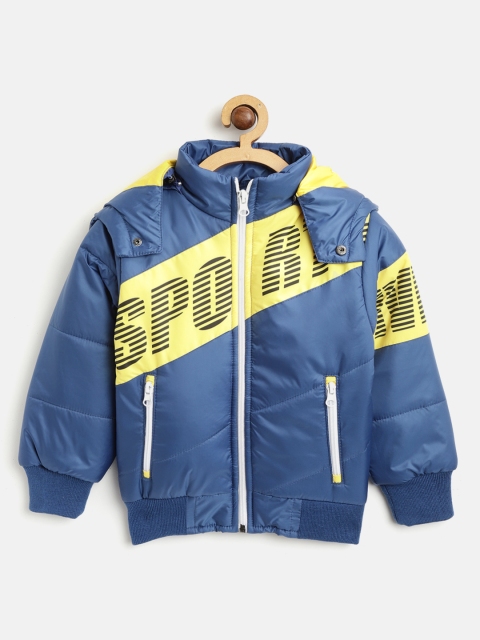 

Okane Boys Blue & Yellow Colourblocked Bomber Jacket with Detachable Hood