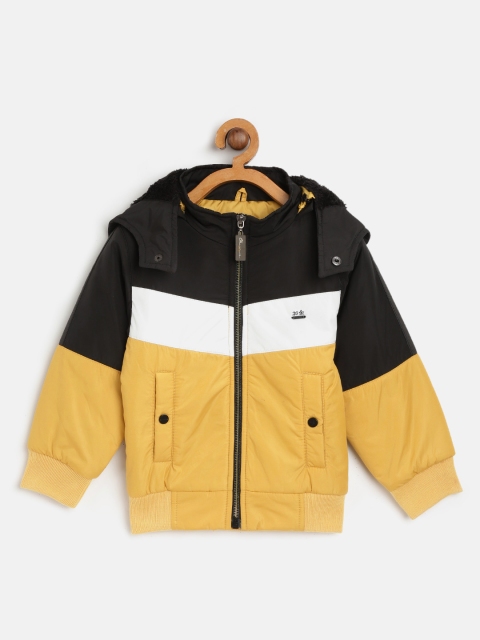 

Okane Boys Mustard Yellow & White Colourblocked Bomber Jacket with Detachable Hood