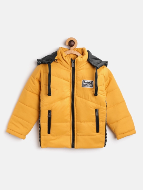 

Okane Boys Mustard Yellow Solid Hooded Padded Jacket