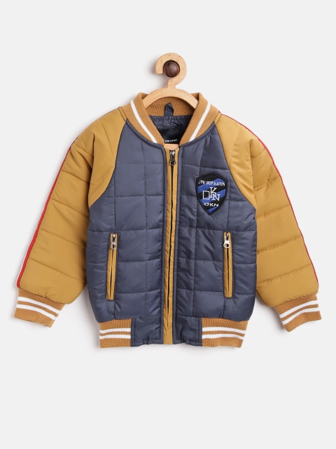 

Okane Boys Navy & Mustard Yellow Solid Bomber Jacket, Navy blue