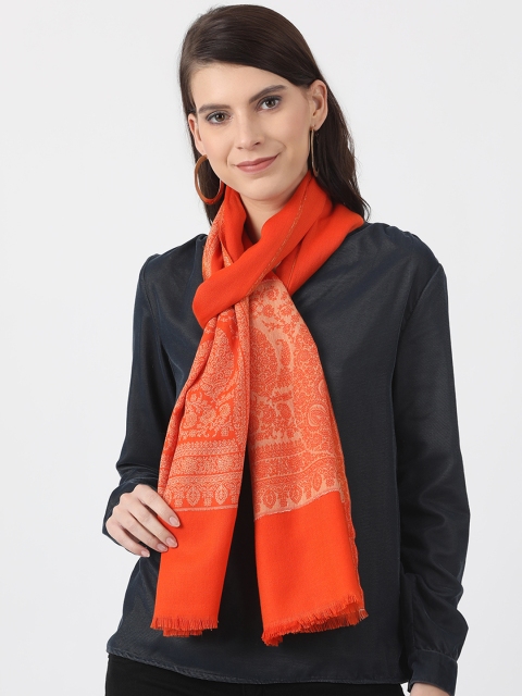 

Monte Carlo Women Orange & Beige Woven Design Stole