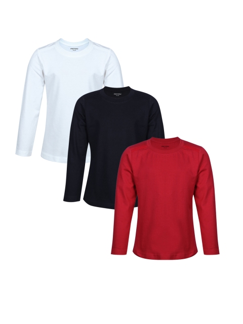 

minnow Girls Pack of 3 Solid Round Neck Bio Finish Pure Cotton T-shirt, Off white