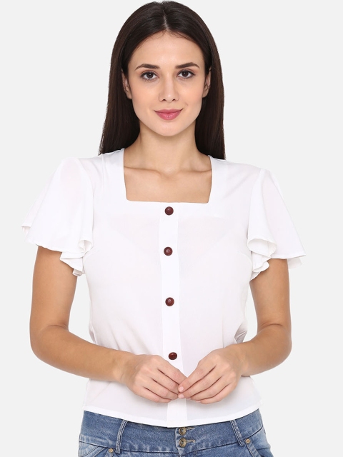 Women White Solid Shirt Style Top