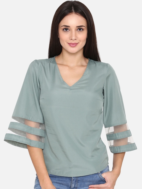 

PHWOAR Women Mint Green Solid Top