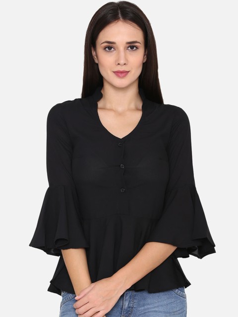 

PHWOAR Women Black Solid Top