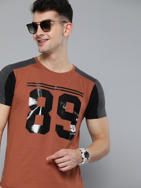 

HERE&NOW Men Rust Brown Printed Round Neck T-shirt