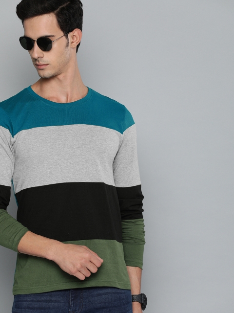 

HERE&NOW Men Black & Grey Colourblocked Round Neck T-shirt