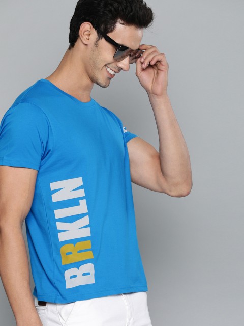 

HERE&NOW Men Blue & White Printed Round Neck T-shirt