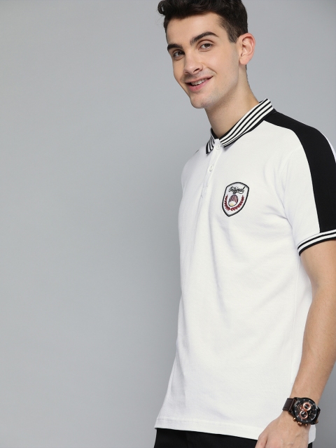 

HERE&NOW Men White Solid Polo Collar T-shirt