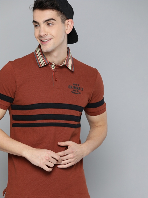 

HERE&NOW Men Rust Brown Solid Polo Collar T-shirt