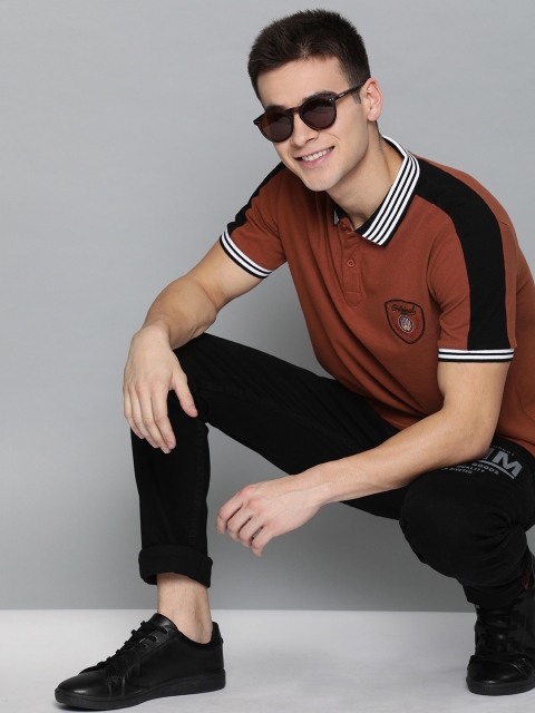 

HERE&NOW Men Rust Brown Solid Polo Collar T-shirt