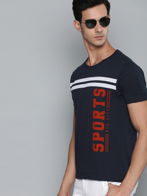 

HERE&NOW Men Navy Blue & Red Printed Round Neck T-shirt