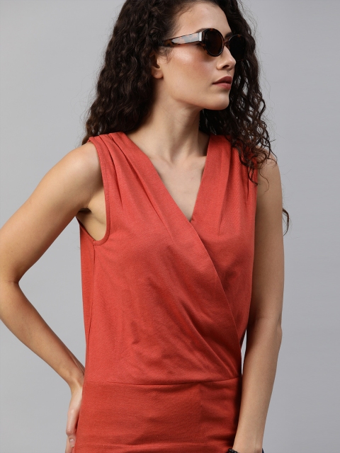 

Roadster Women Brown Solid Wrap Top