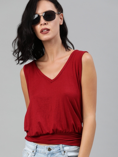 

Roadster Women Maroon Solid Cinched Waist Top