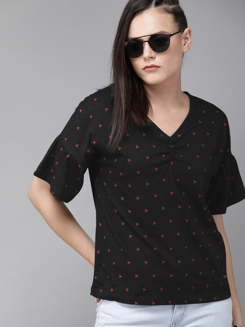 

Roadster Women Black & Maroon Printed Top