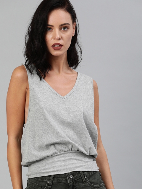 

Roadster Women Grey Solid Cinched Waist Sustainable Top