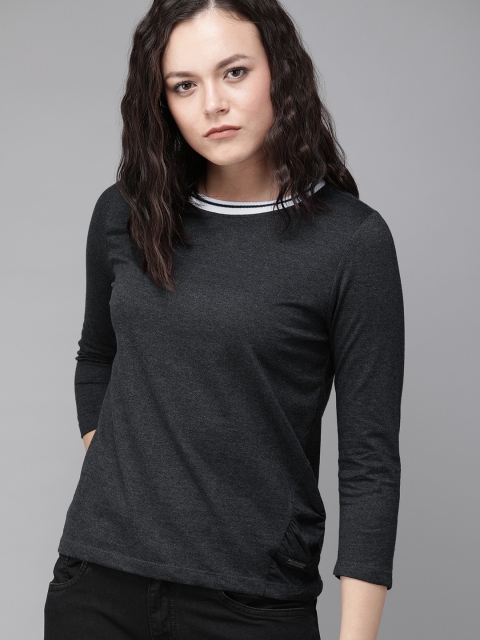 

Roadster Women Black Solid Round Neck T-shirt