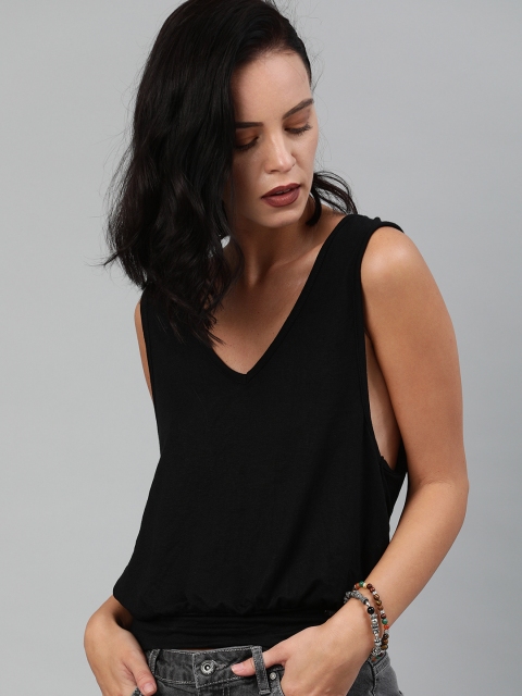 

The Roadster Lifestyle Co Women Black Solid Blouson Sustainable Top