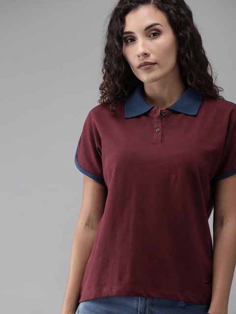 

Roadster Women Maroon Solid Polo Collar T-shirt