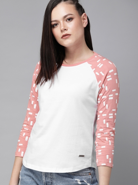 

The Roadster Lifestyle Co Women White Solid Round Neck T-shirt